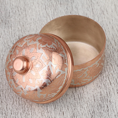 Dekorative Schachtel aus Kupfer, 'Schimmernde Anmut'. - Handgefertigte silberne Akzentkupfer-Dekorschachtel aus Mexiko