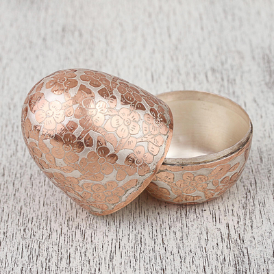 Copper decorative box, 'Glimmering Glory' - Hand Crafted Silver Accent Copper Decorative Box from Mexico
