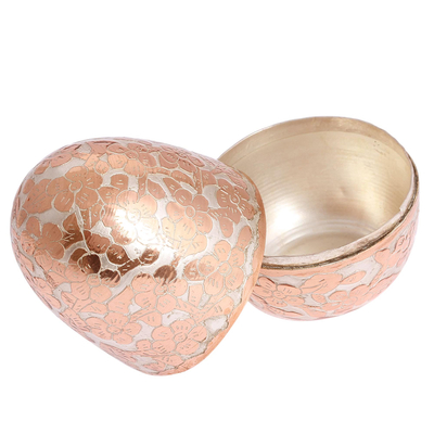 Copper decorative box, 'Glimmering Glory' - Hand Crafted Silver Accent Copper Decorative Box from Mexico