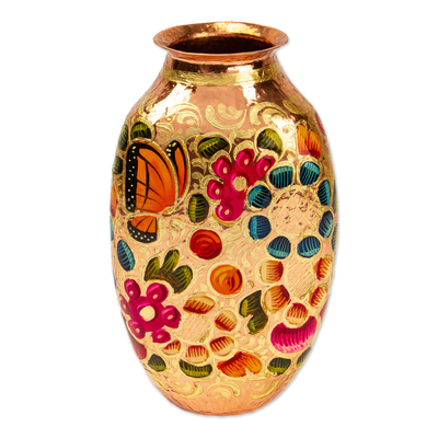Florero de cobre - Jarrón de cobre y pan de oro hecho a mano de México