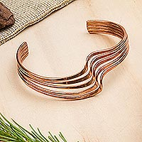 Modern Handcrafted Copper Cuff Bracelet from Mexico,'Brilliant Waves'