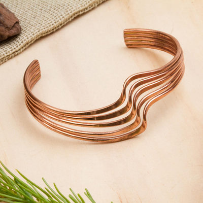 Copper cuff bracelet, 'Brilliant Waves' - Modern Handcrafted Copper Cuff Bracelet from Mexico