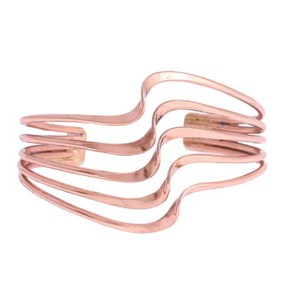 Copper cuff bracelet, 'Brilliant Waves' - Modern Handcrafted Copper Cuff Bracelet from Mexico