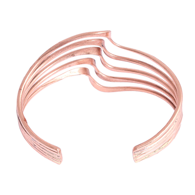Copper cuff bracelet, 'Brilliant Waves' - Handcrafted Copper Cuff Bracelet from Mexico