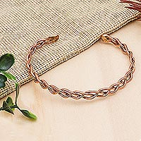 Copper cuff bracelet, 'Brilliant Braid' - Handcrafted Braided Copper Cuff Bracelet from Mexico