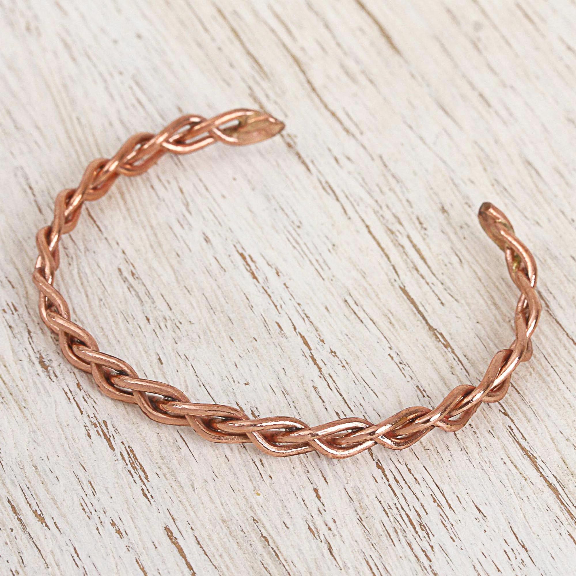 Handcrafted Braided Copper Cuff Bracelet from Mexico Brilliant Braid