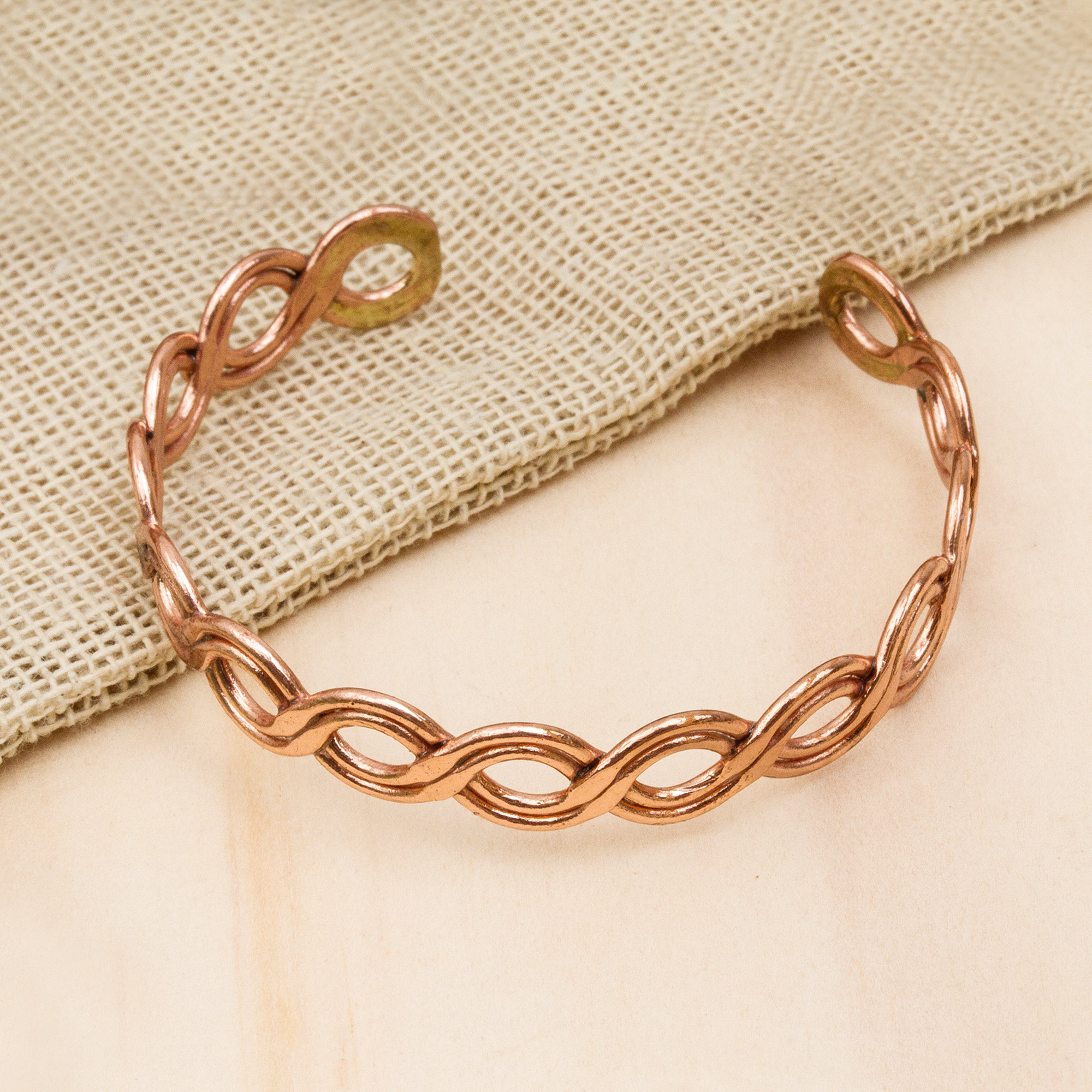 Weave Motif Copper Cuff Bracelet from Mexico, 'Brilliant Beauty'