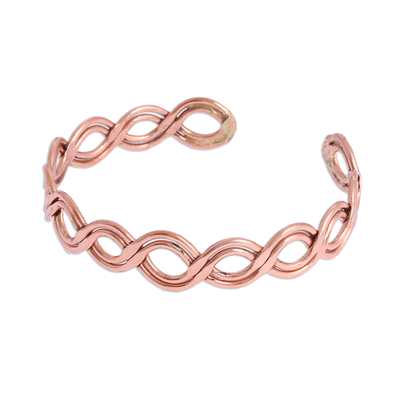 Weave Motif Copper Cuff Bracelet from Mexico