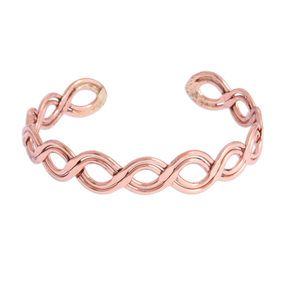 Copper cuff bracelet, 'Brilliant Beauty' - Weave Motif Copper Cuff Bracelet from Mexico