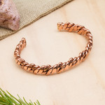 Copper cuff bracelet, 'Brilliant Luster' - Handcrafted Textured Copper Cuff Bracelet from Mexico