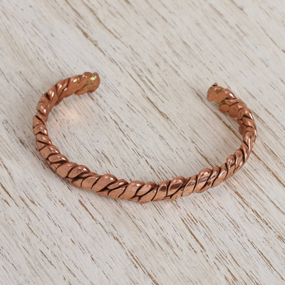 Copper cuff bracelet, 'Brilliant Luster' - Handcrafted Textured Copper Cuff Bracelet from Mexico