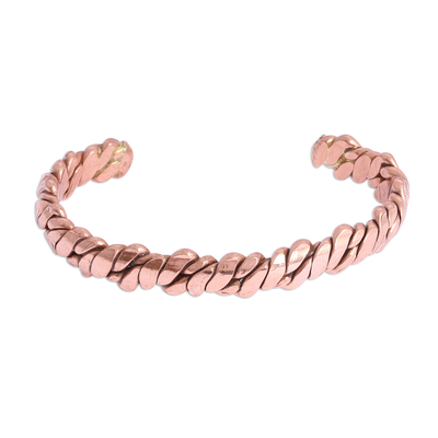 Copper cuff bracelet, 'Brilliant Luster' - Handcrafted Textured Copper Cuff Bracelet from Mexico