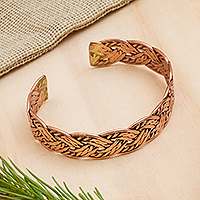 Handcrafted Braided Copper Cuff Bracelet from Mexico,'Brilliant Weave'