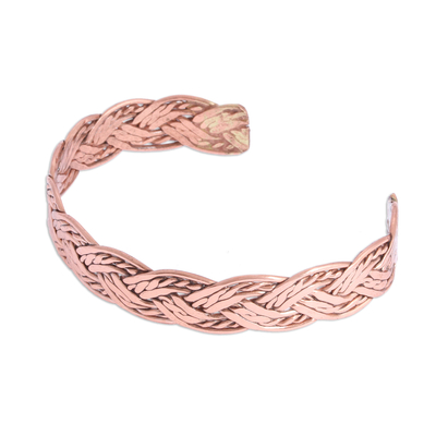 Copper cuff bracelet, 'Brilliant Weave' - Handcrafted Braided Copper Cuff Bracelet from Mexico