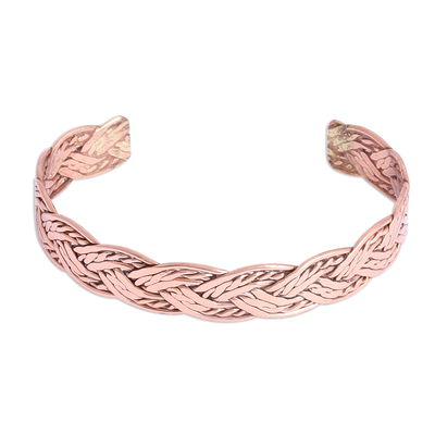 Copper cuff bracelet, 'Brilliant Weave' - Handcrafted Braided Copper Cuff Bracelet from Mexico