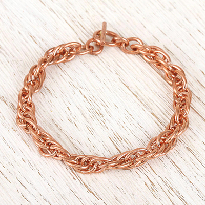Pulsera de cadena de cobre, 'Bright Connection' - Pulsera de cadena de cuerda de cobre hecha a mano de México