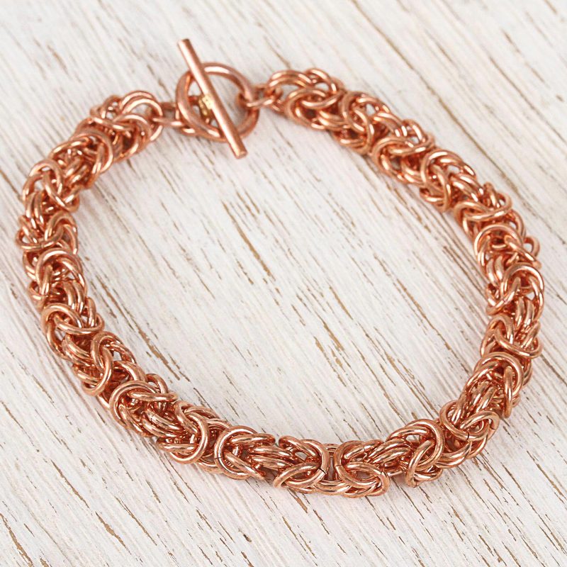 Handcrafted Copper Byzantine Chain Bracelet from Mexico - Bright