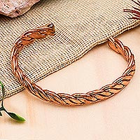 Copper cuff bracelet, 'Brilliant Bond' - Handcrafted Braided Copper Cuff Bracelet from Mexico