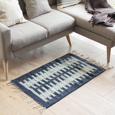 Wool area rug, 'Universal Connection' (2x3) - Geometric Wool Area Rug in Blue from Mexico (2x3)