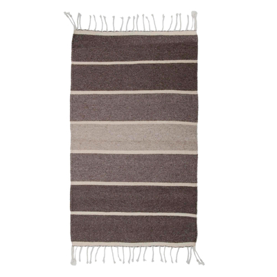 Wool area rug, 'Marble and Ash' (2x3) - Striped Wool Area Rug in Greys from Mexico (2x3)