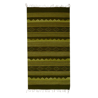 Alfombra de lana, (2,5x5) - Alfombra Geométrica de Lana Verde de México (2,5x5)