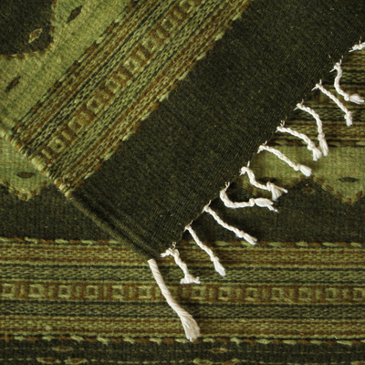 Wool area rug, 'South American Greenery' (2.5x5) - Geometric Wool Area Rug in Green from Mexico (2.5x5)