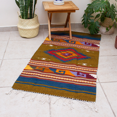 Geometric Wool Area Rug from Mexico (2.5x4.5), 'Autumn Geometry