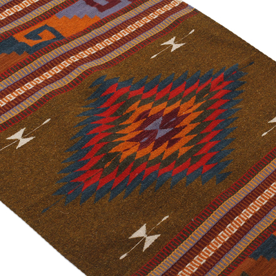 Wool area rug, 'Autumn Geometry' (2.5x4.5) - Geometric Wool Area Rug from Mexico (2.5x4.5)