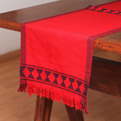 Cotton table runner, Festive Geometry in Red