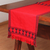 Cotton table runner, 'Festive Geometry in Red' - Geometric Cotton Table Runner in Red from Mexico