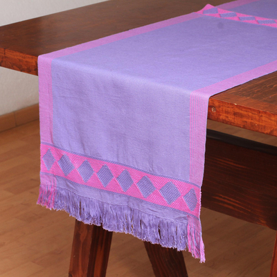 Cotton table runner, Festive Geometry in Purple