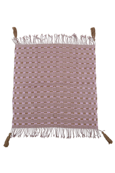 Bufanda de algodón - Bufanda de algodón tejida a mano en sepia y lila de México