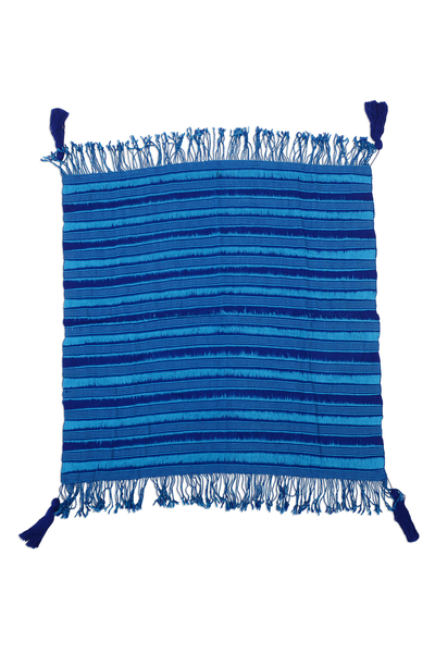 Cotton scarf, 'Between Ocean Waves' - Striped Cotton Scarf in Cerulean and Royal Blue from Mexico