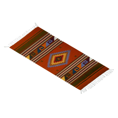 Wool area rug, 'Pre-Hispanic Era' (2.5x5) - Geometric Wool Are Rug from Mexico (2.5x5)