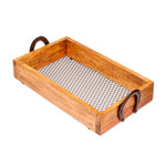 Wood and upcycled iron tray, 'Horseshoe Service' - Pinewood Tray with Upcycled Iron Horseshoe Handles