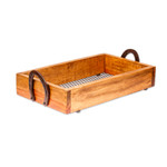 Wood and upcycled iron tray, 'Horseshoe Service' - Pinewood Tray with Upcycled Iron Horseshoe Handles