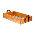 Wood and upcycled iron tray, 'Horseshoe Service' - Pinewood Tray with Upcycled Iron Horseshoe Handles