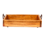 Wood and upcycled iron tray, 'Horseshoe Service' - Pinewood Tray with Upcycled Iron Horseshoe Handles