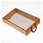 Wood and upcycled iron tray, 'Horseshoe Service' - Pinewood Tray with Upcycled Iron Horseshoe Handles