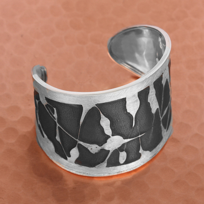 Sterling silver cuff bracelet, 'Modern Pollock' - Modern Sterling Silver Cuff Bracelet from Mexico