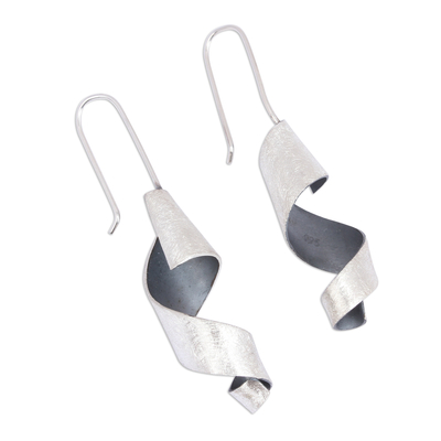 Sterling silver drop earrings, 'Dark Spirals' - Modern Sterling Silver Spiral Drop Earrings from Mexico