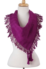 Cotton scarf, 'Mulberry Stripes' - Handwoven Square Cotton Scarf in Mulberry from Mexico