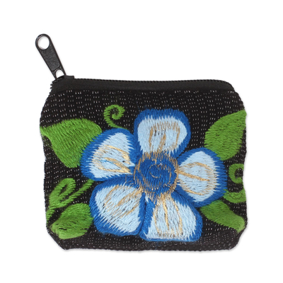 Floral Embroidered Cotton Coin Purse from Mexico