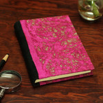 Recycled paper journal, 'Fuchsia Delicacy' - Recycled Paper Journal with Fuchsia Motifs from Mexico