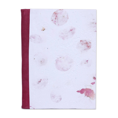 Recycled paper journal, 'Rosy Rain' - Recycled Paper Journal in White from Mexico