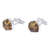 Amber cufflinks, 'Golden Hexagons' - Handcrafted Amber and Sterling Silver Hexagon Cufflinks