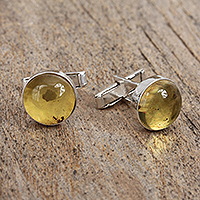 Handcrafted Round Amber and Sterling Silver Cufflinks,'Golden Pools'