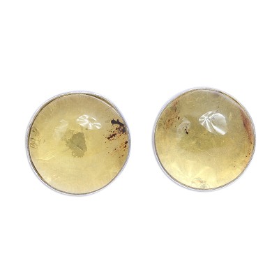 Amber cufflinks, 'Golden Pools' - Handcrafted Round Amber and Sterling Silver Cufflinks