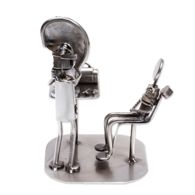 Upcycled metal auto part sculpture, 'Doctor's Office' - Upcycled Metal Auto Part Doctor Sculpture from Mexico