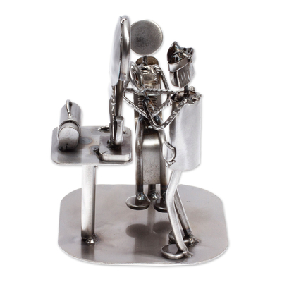 Upcycled metal auto part sculpture, 'Doctor's Office' - Upcycled Metal Auto Part Doctor Sculpture from Mexico